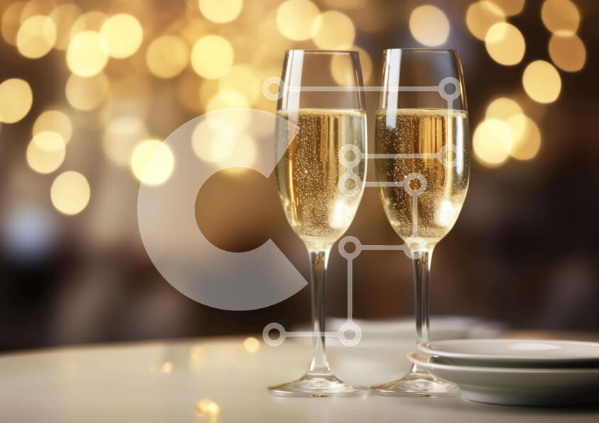 Σετ των 2 Intra Συλλεκτικό Ξύλινο Παζλ Plywood  4mm - Φλάουτα σαμπάνιας με αφρώδες κρασί στο τραπέζι Σε Ξύλινο Κουτί - Διαστάσεις: 10x10 cm – 25 κομμάτια