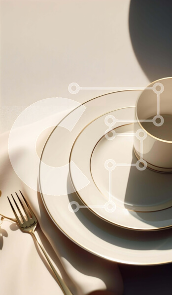 Intra Συλλεκτικό Ξύλινο Παζλ Plywood  4mm - Σετ από λευκά πιάτα, φλιτζάνια και σκεύη στο τραπέζι Σε Ξύλινο Κουτί - Διαστάσεις: 10x10 cm – 25 κομμάτια