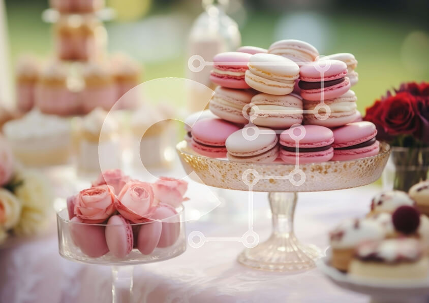 Σετ των 2 Intra Συλλεκτικό Ξύλινο Παζλ Plywood  4mm - Επίδειξη ροζ αμυγδαλωτών με κρασί και γυάλινα σκεύη Σε Ξύλινο Κουτί - Διαστάσεις: 10x10 cm – 25 κομμάτια