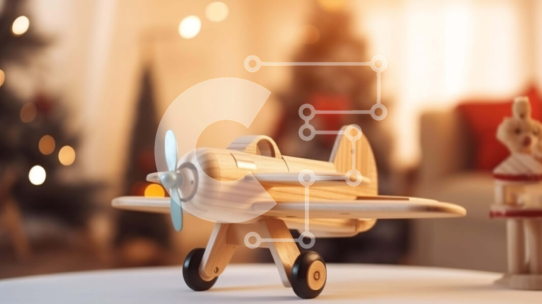 Intra Συλλεκτικό Ξύλινο Παζλ Plywood  4mm - Ξύλινο παιχνίδι αεροπλάνο με χριστουγεννιάτικα στολίδια Σε Ξύλινο Κουτί - Διαστάσεις Puzzle: 10x10 cm – 25 κομμάτια