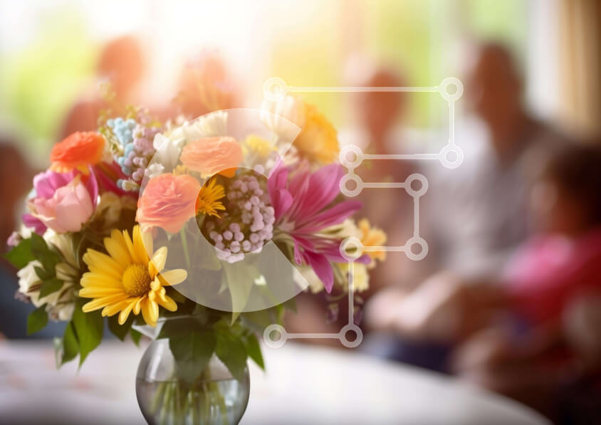 Intra Συλλεκτικό Ξύλινο Παζλ Plywood  4mm - Πολύχρωμα λουλούδια σε διαφανές γυάλινο βάζο στο τραπέζι Σε Ξύλινο Κουτί - Διαστάσεις Puzzle: 10x10 cm – 25 κομμάτια