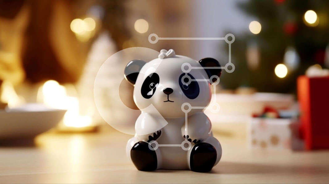 Intra Συλλεκτικό Ξύλινο Παζλ Plywood  4mm - Ειδώλιο αρκούδας Panda μπροστά από το χριστουγεννιάτικο δέντρο Σε Ξύλινο Κουτί - Διαστάσεις Puzzle: 10x10 cm – 25 κομμάτια