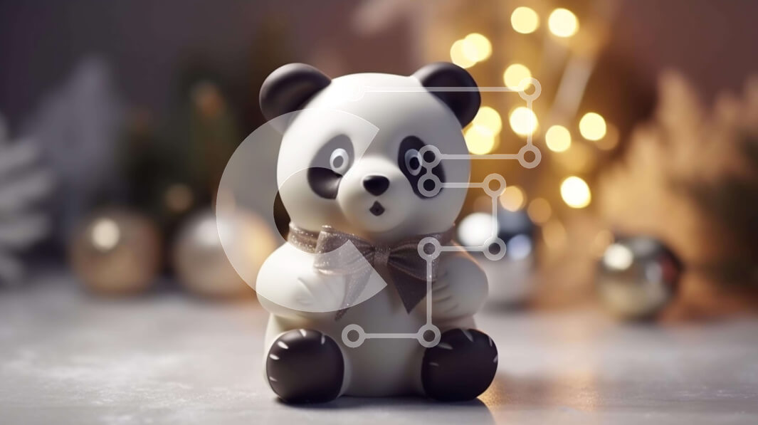 Intra Συλλεκτικό Ξύλινο Παζλ Plywood  4mm - Άσπρο και μαύρο ειδώλιο αρκούδας panda σε διακοσμημένο τραπέζι Σε Ξύλινο Κουτί - Διαστάσεις Puzzle: 10x10 cm – 25 κομμάτια