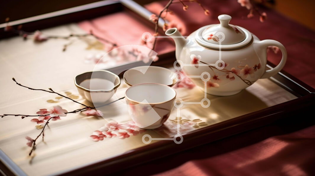 Σετ των 2 Intra Συλλεκτικό Ξύλινο Παζλ Plywood  4mm - Τσαγιέρα και φλιτζάνια με φλοράλ δίσκο Σε Ξύλινο Κουτί - Διαστάσεις: 10x10 cm – 25 κομμάτια