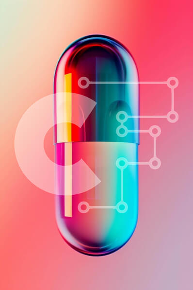 Intra Συλλεκτικό Ξύλινο Παζλ Plywood  4mm - Πολύχρωμο ιατρικό χάπι σε αφηρημένο ροζ και κόκκινο φόντο Σε Ξύλινο Κουτί - Διαστάσεις Puzzle: 10x10 cm – 25 κομμάτια