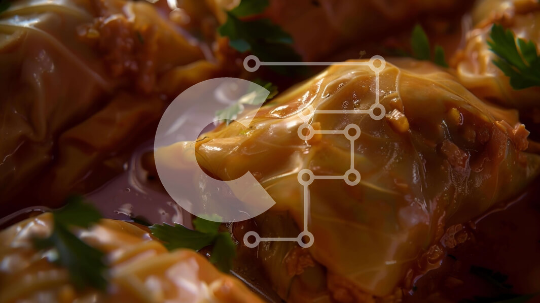 Σετ των 2 Intra Συλλεκτικό Ξύλινο Παζλ Plywood  4mm - Κοντινό πλάνο του λάχανου τυλιγμένο σε τυρί και σάλτσα Σε Ξύλινο Κουτί - Διαστάσεις: 10x10 cm – 25 κομμάτια