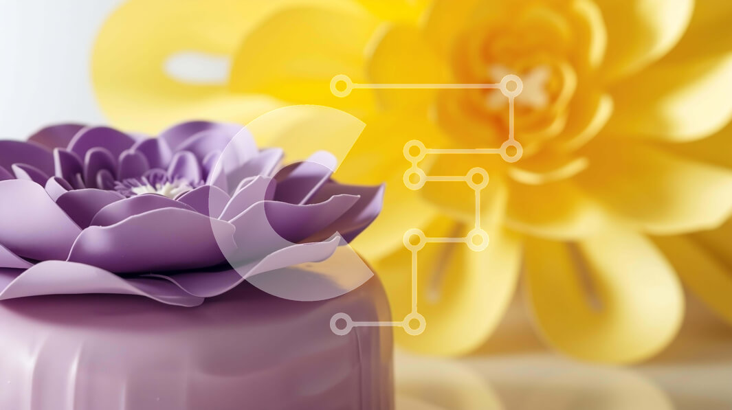 Σετ των 2 Intra Συλλεκτικό Ξύλινο Παζλ Plywood  4mm - Μωβ και κίτρινο κέικ με χάρτινα λουλούδια Σε Ξύλινο Κουτί - Διαστάσεις: 10x10 cm – 25 κομμάτια