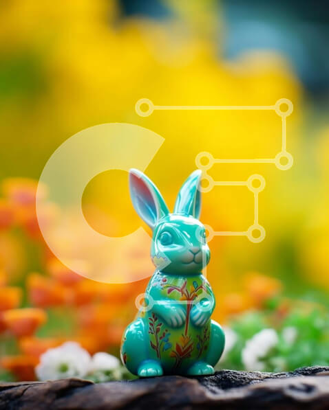 Intra Συλλεκτικό Ξύλινο Παζλ Plywood  4mm - Πράσινο ειδώλιο λαγουδάκι μπροστά από πολύχρωμα λουλούδια Σε Ξύλινο Κουτί - Διαστάσεις: 10x10 cm – 25 κομμάτια