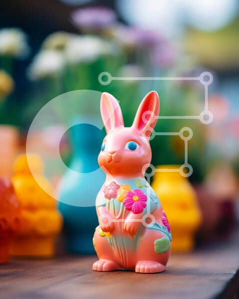 Intra Συλλεκτικό Ξύλινο Παζλ Plywood  4mm - Πολύχρωμο ειδώλιο λαγουδάκι του Πάσχα στο τραπέζι με διακοσμήσεις Σε Ξύλινο Κουτί - Διαστάσεις: 10x10 cm – 25 κομμάτια