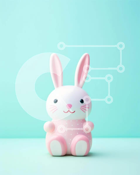 Intra Συλλεκτικό Ξύλινο Παζλ Plywood  4mm - Μικρό ροζ λαγουδάκι σε φόντο Aqua Σε Ξύλινο Κουτί - Διαστάσεις: 10x10 cm – 25 κομμάτια