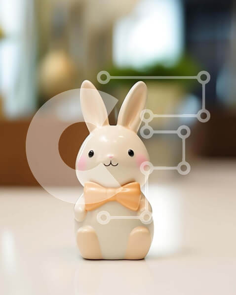 Intra Συλλεκτικό Ξύλινο Παζλ Plywood  4mm - Μικρό λευκό λαγουδάκι με πορτοκαλί παπιγιόν Σε Ξύλινο Κουτί - Διαστάσεις: 10x10 cm – 25 κομμάτια