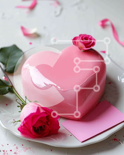 Σετ των 2 Intra Συλλεκτικό Ξύλινο Παζλ Plywood  4mm - Κέικ σε σχήμα καρδιάς με τριαντάφυλλα σε λευκό πιάτο Σε Ξύλινο Κουτί - Διαστάσεις: 10x10 cm – 25 κομμάτια