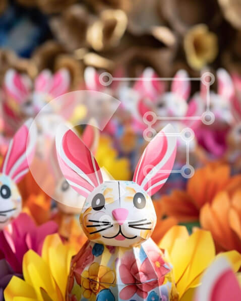 Intra Συλλεκτικό Ξύλινο Παζλ Plywood  4mm - Πασχαλινά ειδώλια λαγουδάκι σε πολύχρωμα λουλούδια Σε Ξύλινο Κουτί - Διαστάσεις Puzzle: 10x10 cm – 25 κομμάτια