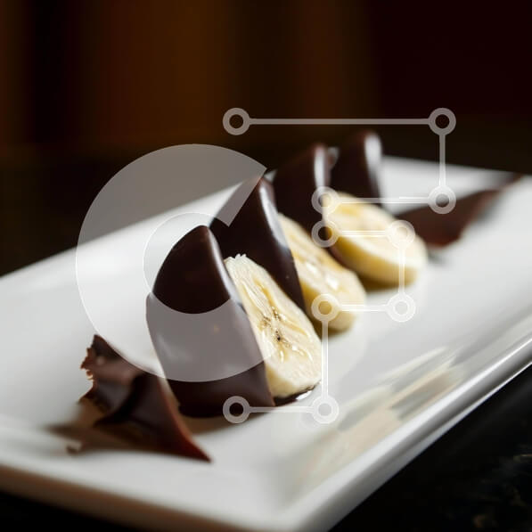 Σετ των 2 Intra Συλλεκτικό Ξύλινο Παζλ Plywood  4mm - Φέτες μπανάνας καλυμμένες με σοκολάτα σε λευκό πιάτο Σε Ξύλινο Κουτί - Διαστάσεις: 10x10 cm – 25 κομμάτια