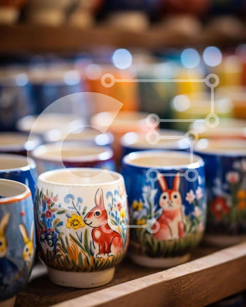 Intra Συλλεκτικό Ξύλινο Παζλ Plywood  4mm - Συλλογή από πολύχρωμα κεραμικά κύπελλα με μοναδικά σχέδια Σε Ξύλινο Κουτί - Διαστάσεις Puzzle: 10x10 cm – 25 κομμάτια