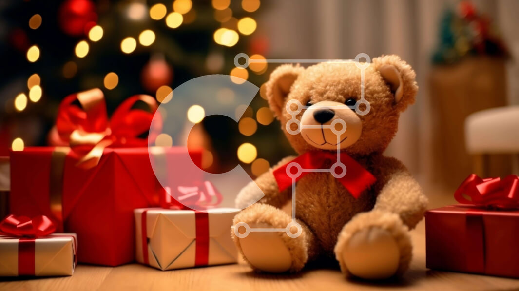 Intra Συλλεκτικό Ξύλινο Παζλ Plywood  4mm - Καφέ αρκουδάκι με κουτιά δώρων και χριστουγεννιάτικα δέντρα Σε Ξύλινο Κουτί - Διαστάσεις: 10x10 cm – 25 κομμάτια