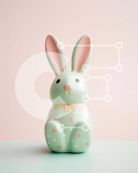 Intra Συλλεκτικό Ξύλινο Παζλ Plywood  4mm - Πράσινο ειδώλιο λαγουδάκι σε υπόλευκο φόντο με ροζ και λευκές πουά Σε Ξύλινο Κουτί - Διαστάσεις: 10x10 cm – 25 κομμάτια