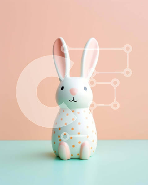 Intra Συλλεκτικό Ξύλινο Παζλ Plywood  4mm - Λευκό ειδώλιο λαγουδάκι με πουά σε πορτοκαλί φόντο Σε Ξύλινο Κουτί - Διαστάσεις: 10x10 cm – 25 κομμάτια