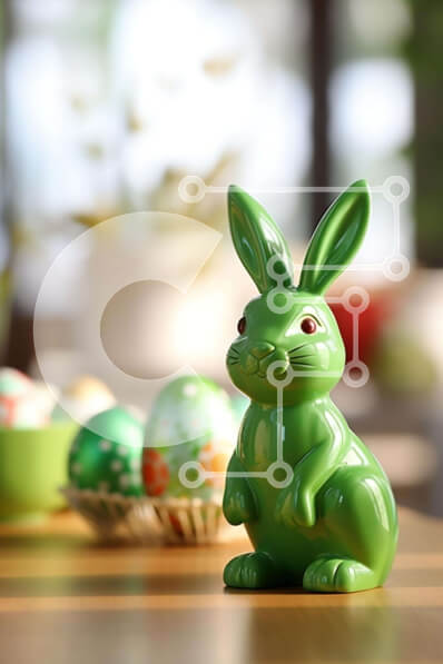 Intra Συλλεκτικό Ξύλινο Παζλ Plywood  4mm - Πράσινο ειδώλιο λαγουδάκι και πολύχρωμα Πασχαλινά αυγά στο τραπέζι Σε Ξύλινο Κουτί - Διαστάσεις: 10x10 cm – 25 κομμάτια