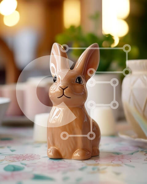 Intra Συλλεκτικό Ξύλινο Παζλ Plywood  4mm - Πάσχα λαγουδάκι σερβίτσιο τραπεζιού με λουλούδια Σε Ξύλινο Κουτί - Διαστάσεις: 10x10 cm – 25 κομμάτια