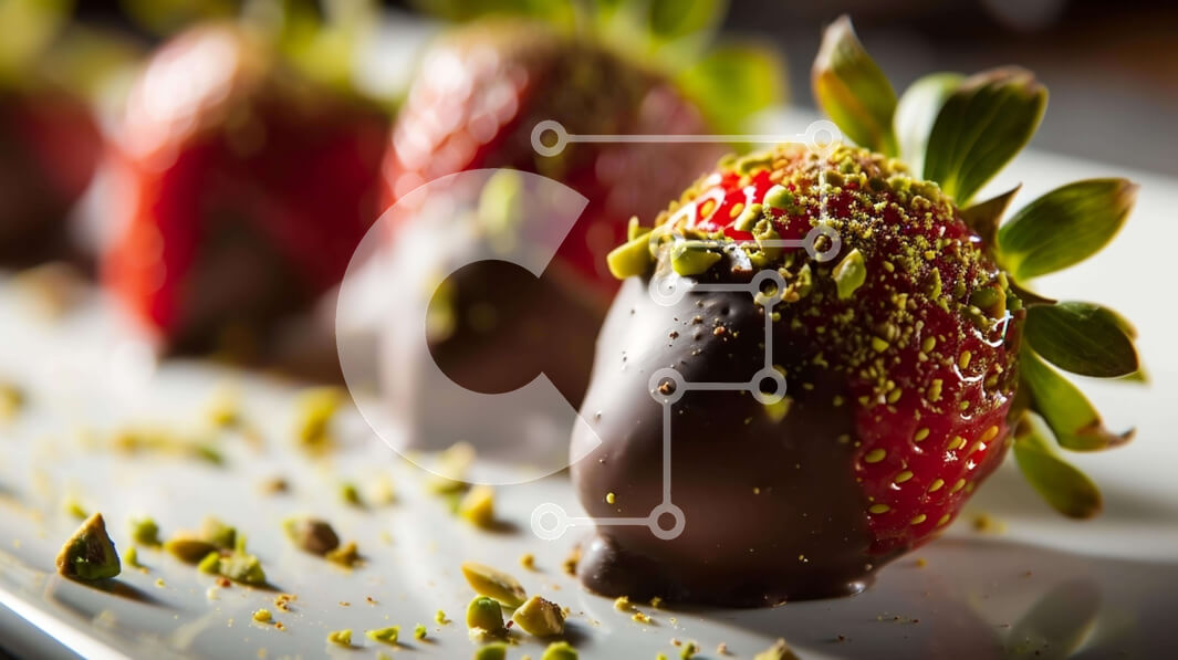 Σετ των 2 Intra Συλλεκτικό Ξύλινο Παζλ Plywood  4mm - Φράουλες καλυμμένες με σοκολάτα σε λευκό πιάτο Σε Ξύλινο Κουτί - Διαστάσεις: 10x10 cm – 25 κομμάτια