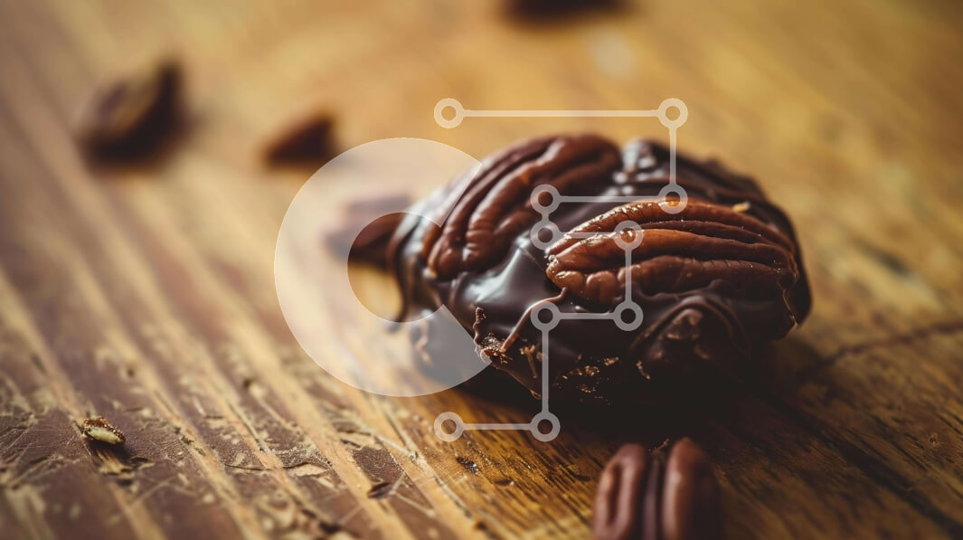 Σετ των 2 Intra Συλλεκτικό Ξύλινο Παζλ Plywood  4mm - Μπαλάκι πεκάν με σοκολάτα σε ξύλινο τραπέζι Σε Ξύλινο Κουτί - Διαστάσεις: 10x10 cm – 25 κομμάτια