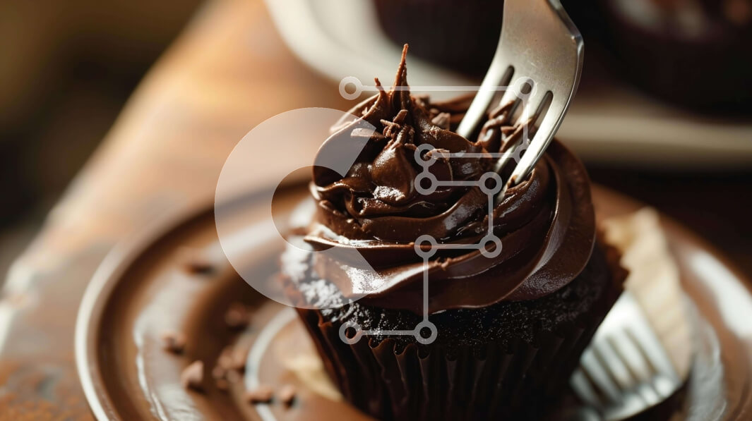 Σετ των 2 Intra Συλλεκτικό Ξύλινο Παζλ Plywood  4mm - Chocolate Frosted Cupcake με γλάσο και πιρούνι Σε Ξύλινο Κουτί - Διαστάσεις: 10x10 cm – 25 κομμάτια