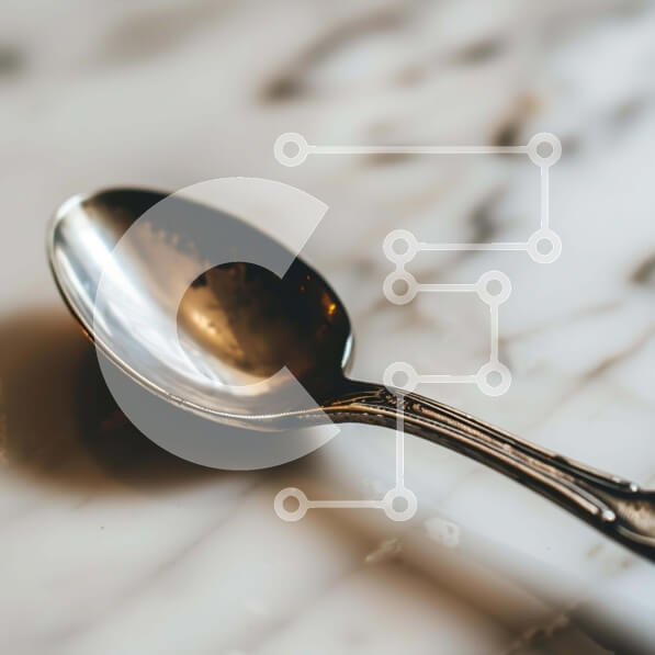 Intra Συλλεκτικό Ξύλινο Παζλ Plywood  4mm - Κομψό ασημένιο κουτάλι σε μαρμάρινο τραπέζι Σε Ξύλινο Κουτί - Διαστάσεις: 10x10 cm – 25 κομμάτια