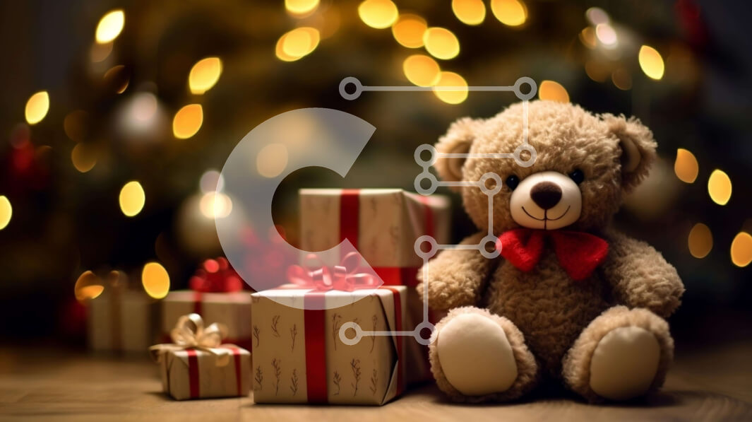 Intra Συλλεκτικό Ξύλινο Παζλ Plywood  4mm - Αρκουδάκι με κουτιά δώρων και χριστουγεννιάτικο δέντρο Σε Ξύλινο Κουτί - Διαστάσεις Puzzle: 10x10 cm – 25 κομμάτια