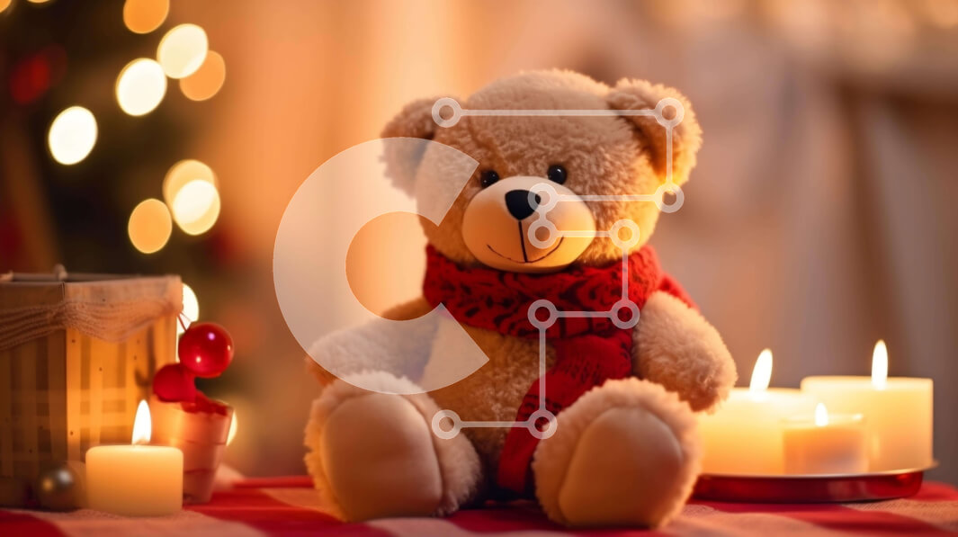 Intra Συλλεκτικό Ξύλινο Παζλ Plywood  4mm - Εορταστικό αρκουδάκι και Χριστουγεννιάτικα στολίδια Σε Ξύλινο Κουτί - Διαστάσεις: 10x10 cm – 25 κομμάτια