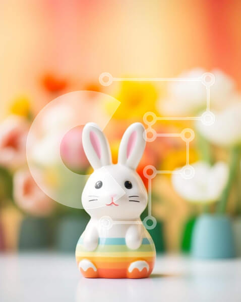 Intra Συλλεκτικό Ξύλινο Παζλ Plywood  4mm - Ειδώλιο λαγουδάκι του Πάσχα με πολύχρωμα λουλούδια Σε Ξύλινο Κουτί - Διαστάσεις Puzzle: 10x10 cm – 25 κομμάτια