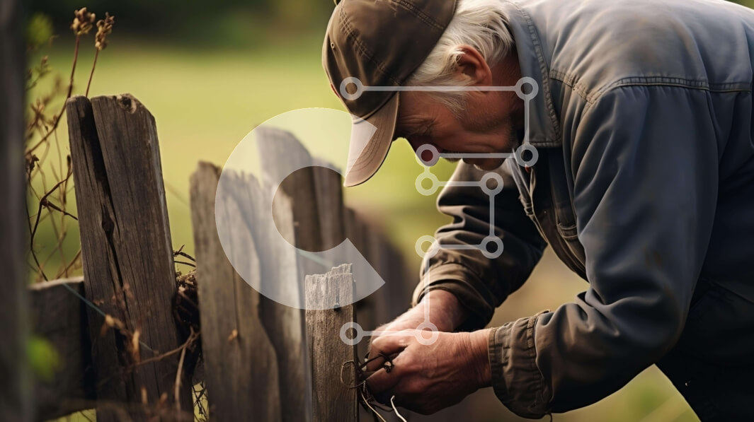 Intra Συλλεκτικό Ξύλινο Παζλ Plywood  4mm - Ηλικιωμένος που επισκευάζει φράχτη με πένσα Σε Ξύλινο Κουτί - Διαστάσεις Puzzle: 10x10 cm – 25 κομμάτια