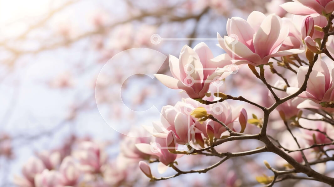 Intra Συλλεκτικό Ξύλινο Παζλ Plywood  4mm - Ροζ δέντρο μανόλιας με λευκά λουλούδια την άνοιξη Σε Ξύλινο Κουτί - Διαστάσεις: 10x10 cm – 25 κομμάτια