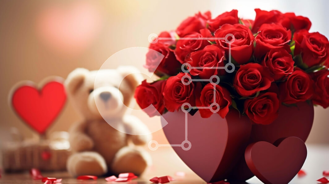 Intra Συλλεκτικό Ξύλινο Παζλ Plywood  4mm - Ρομαντική σύνθεση από τριαντάφυλλα και αρκουδάκι Σε Ξύλινο Κουτί - Διαστάσεις Puzzle: 10x10 cm – 25 κομμάτια