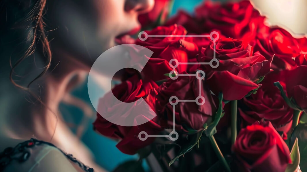 Intra Συλλεκτικό Ξύλινο Παζλ Plywood  4mm - Γυναίκα που κρατά μπουκέτο με κόκκινα τριαντάφυλλα Σε Ξύλινο Κουτί - Διαστάσεις Puzzle: 10x10 cm – 25 κομμάτια