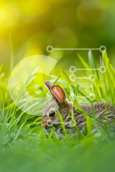 Σετ των 2 Intra Συλλεκτικό Ξύλινο Παζλ Plywood  4mm - Αξιολάτρευτο κουνέλι λαγουδάκι σε πράσινο γρασίδι Σε Ξύλινο Κουτί - Διαστάσεις: 10x10 cm – 25 κομμάτια