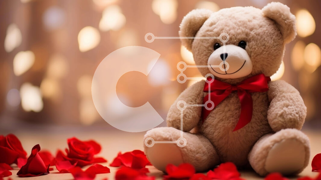 Intra Συλλεκτικό Ξύλινο Παζλ Plywood  4mm - Teddy Bear που περιβάλλεται από κόκκινα ροδοπέταλα Σε Ξύλινο Κουτί - Διαστάσεις Puzzle: 10x10 cm – 25 κομμάτια