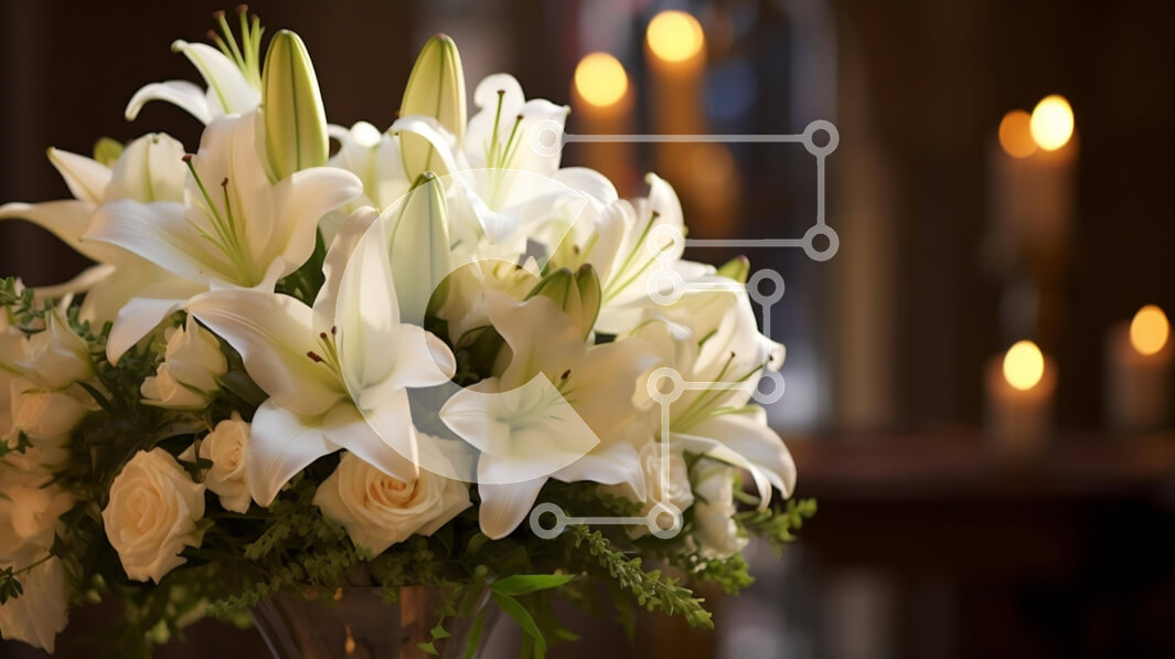 Intra Συλλεκτικό Ξύλινο Παζλ Plywood  4mm - Κομψό Μπουκέτο Λευκό Κρίνο και Τριαντάφυλλο με Κεριά Σε Ξύλινο Κουτί - Διαστάσεις Puzzle: 10x10 cm – 25 κομμάτια