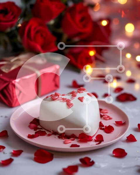 Intra Συλλεκτικό Ξύλινο Παζλ Plywood  4mm - Γιορτή του Αγίου Βαλεντίνου με κέικ σε σχήμα καρδιάς και κόκκινα τριαντάφυλλα Σε Ξύλινο Κουτί - Διαστάσεις: 10x10 cm – 25 κομμάτια