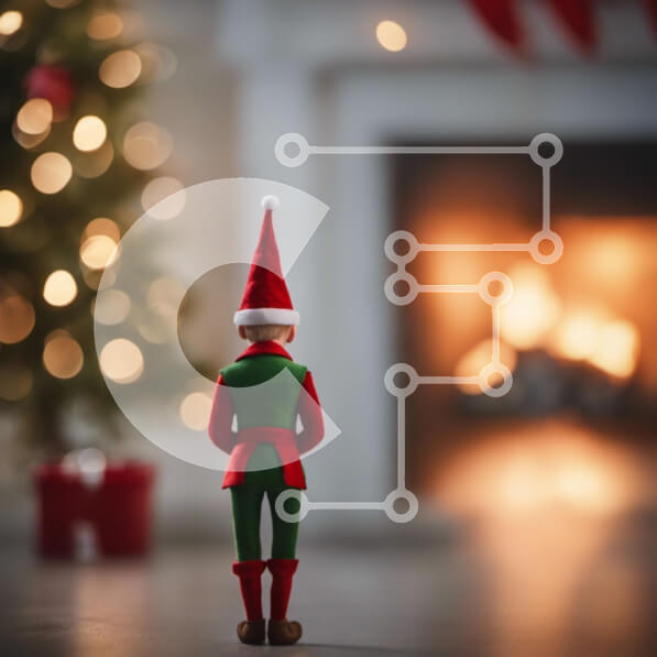 Intra Συλλεκτικό Ξύλινο Παζλ Plywood  4mm - Ειδώλιο ξωτικού με πράσινο και κόκκινο ντύσιμο δίπλα σε γιορτινό τζάκι Σε Ξύλινο Κουτί - Διαστάσεις: 10x10 cm – 25 κομμάτια