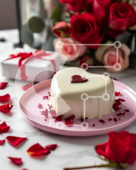 Intra Συλλεκτικό Ξύλινο Παζλ Plywood  4mm - Τούρτα σε σχήμα καρδιάς για την ημέρα του Αγίου Βαλεντίνου με κόκκινα τριαντάφυλλα και δώρα Σε Ξύλινο Κουτί - Διαστάσεις: 10x10 cm – 25 κομμάτια