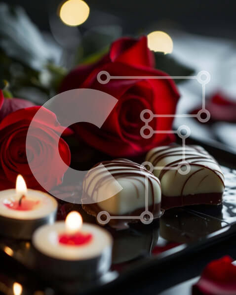 Intra Συλλεκτικό Ξύλινο Παζλ Plywood  4mm - Ρομαντική σοκολάτα και τριαντάφυλλα με κεριά Σε Ξύλινο Κουτί - Διαστάσεις: 10x10 cm – 25 κομμάτια