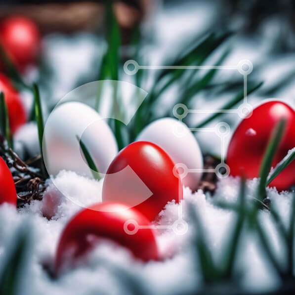 Intra Συλλεκτικό Ξύλινο Παζλ Plywood  4mm - Κόκκινα και άσπρα Πασχαλινά αυγά στο χιόνι με την πράσινη χλόη Σε Ξύλινο Κουτί - Διαστάσεις: 10x10 cm – 25 κομμάτια