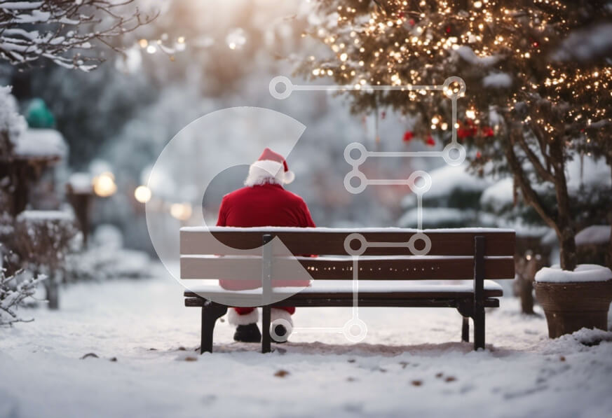 Intra Συλλεκτικό Ξύλινο Παζλ Plywood  4mm - Άγιος Βασίλης σε χιονισμένο πάγκο με χριστουγεννιάτικα φώτα Σε Ξύλινο Κουτί - Διαστάσεις: 10x10 cm – 25 κομμάτια