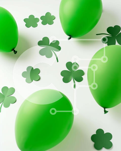 Intra Συλλεκτικό Ξύλινο Παζλ Plywood  4mm - Πράσινα μπαλόνια και φύλλα τριφυλλιού για τον εορτασμό της ημέρας του Αγίου Πατρικίου Σε Ξύλινο Κουτί - Διαστάσεις: 10x10 cm – 25 κομμάτια