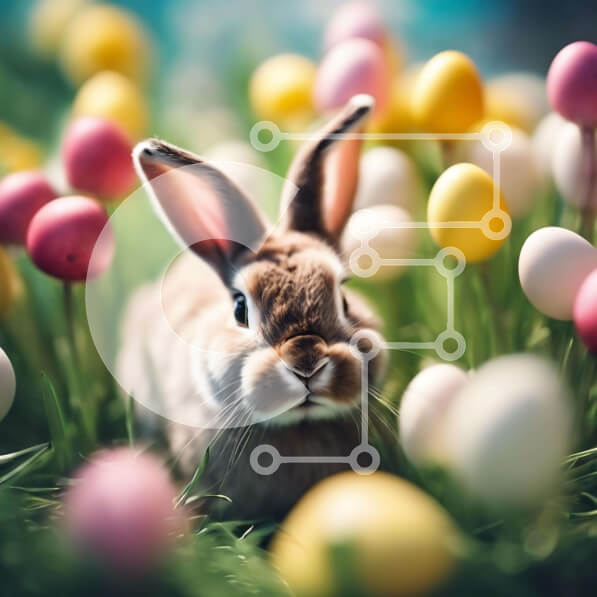 Intra Συλλεκτικό Ξύλινο Παζλ Plywood  4mm - Καφέ λαγουδάκι και πολύχρωμα πασχαλινά αυγά στη χλόη Σε Ξύλινο Κουτί - Διαστάσεις: 10x10 cm – 25 κομμάτια