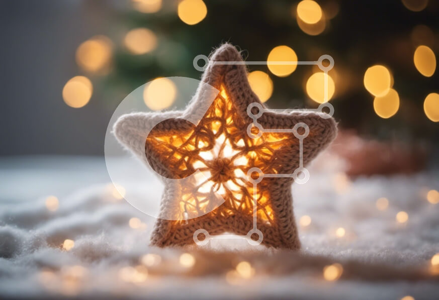 Intra Συλλεκτικό Ξύλινο Παζλ Plywood  4mm - Εορταστικό πλεκτό αστέρι στο χιόνι με χριστουγεννιάτικο δέντρο Σε Ξύλινο Κουτί - Διαστάσεις: 10x10 cm – 25 κομμάτια