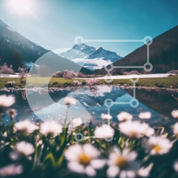 Intra Συλλεκτικό Ξύλινο Παζλ Plywood  4mm - Χιονισμένη οροσειρά με διάσπαρτες λευκές μαργαρίτες Σε Ξύλινο Κουτί - Διαστάσεις: 10x10 cm – 25 κομμάτια