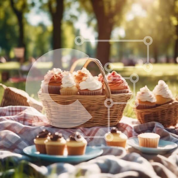 Σετ των 2 Intra Συλλεκτικό Ξύλινο Παζλ Plywood  4mm - Καλάθι για πικνίκ με cupcakes και επιδόρπια Σε Ξύλινο Κουτί - Διαστάσεις: 10x10 cm – 25 κομμάτια