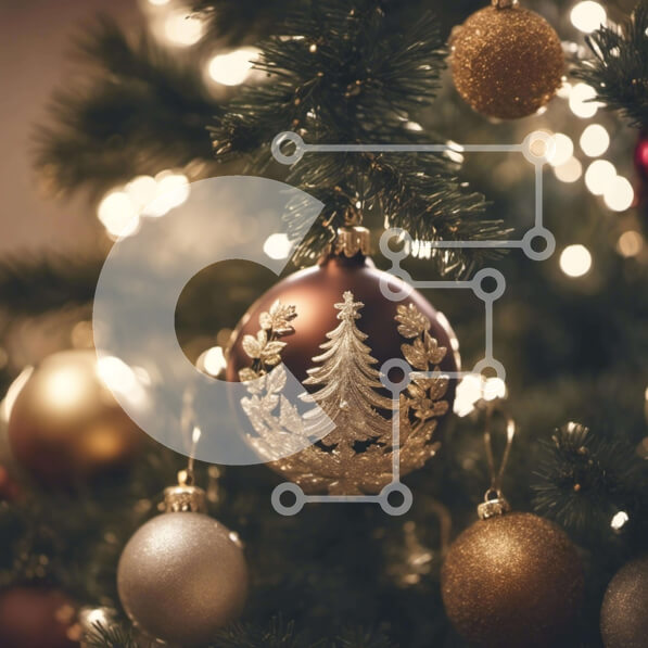 Intra Συλλεκτικό Ξύλινο Παζλ Plywood  4mm - Στολισμένο χριστουγεννιάτικο δέντρο με χρυσά και καφέ στολίδια Σε Ξύλινο Κουτί - Διαστάσεις: 10x10 cm – 25 κομμάτια